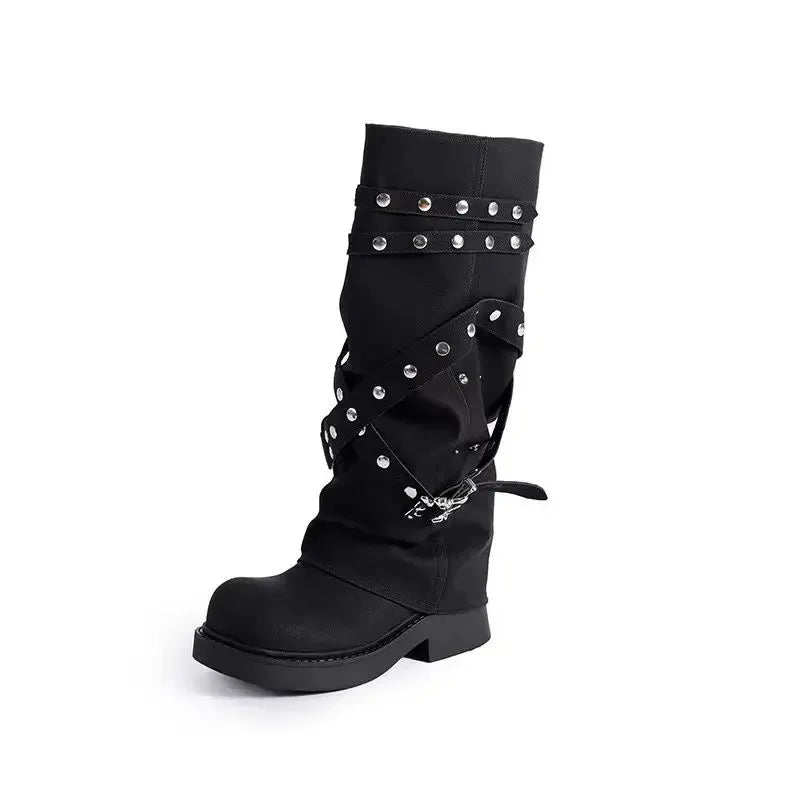 Studded Leather Long Boots