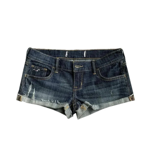 Low Rise Curled Denim Mini Shorts