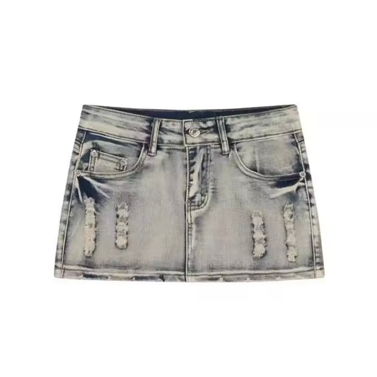 Distressed Denim Mini Skirt