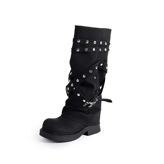 Studded Leather Long Boots